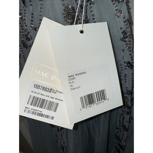 Mac Duggal Size 16 Blue  EMBELLISHED V NECK LONG SLEEVE Formal GOWN Dress New - Picture 11 of 12